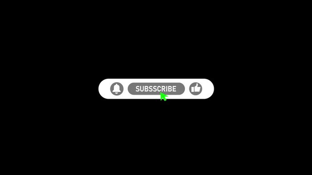 Animated subscribe button with bell notification click and like icon on transparent background, social media call to action motion graphics 4K