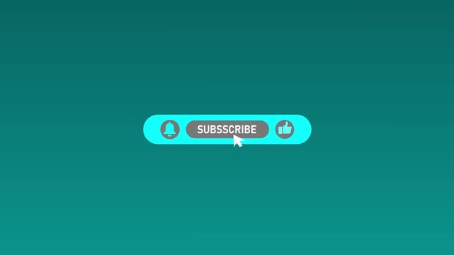 Animated subscribe button with bell notification click and like icon on transparent background, social media call to action motion graphics 4K