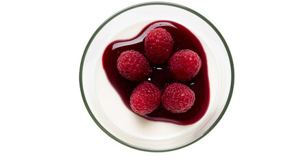 Creamy dessert with fresh raspberries and red berry sauce © Isadora