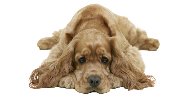 Golden Cocker Spaniel dog resting head on paws