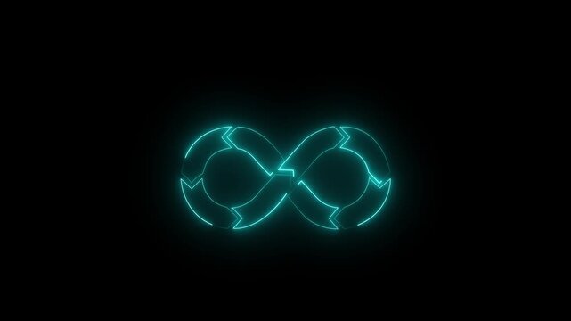 Glowing Neon Infinity Loop Arrows Animation Representing Continuous Cycle, Process Flow, Endless Business Workflow and Automation on Black Background.4k motion graphics video.
