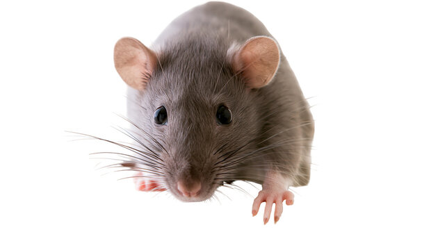 Gray rat with pink paws and long whiskers
