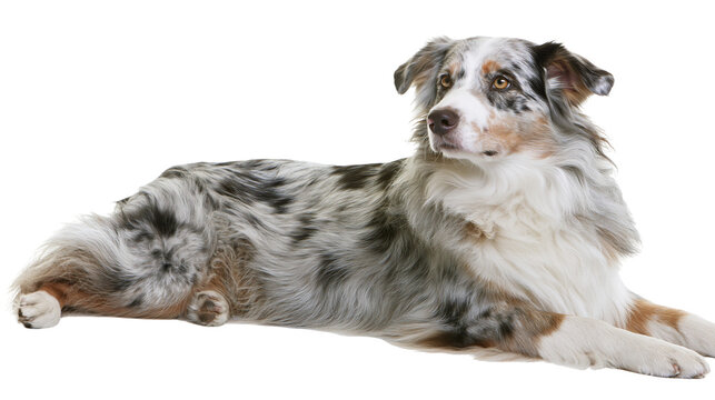 Merle Australian Shepherd dog lying down