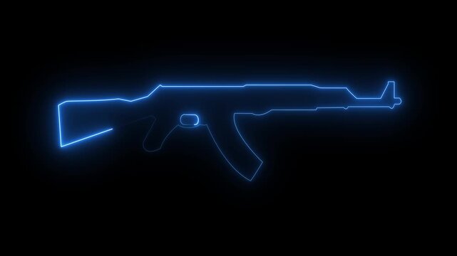 Ak47 Gun Neon Glowing Animation with Black Background.4k motion graphics animation on gun neon concept.