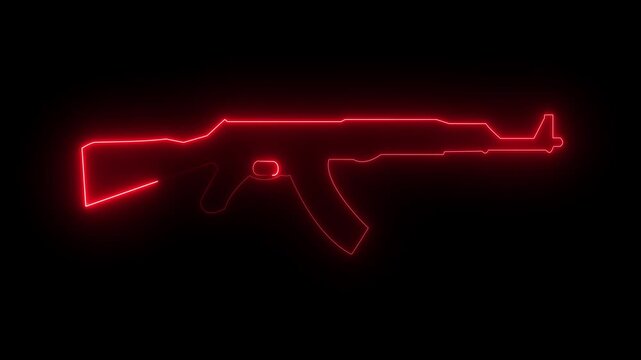 Ak47 Gun Neon Glowing Animation with Black Background.4k motion graphics animation on gun neon concept.