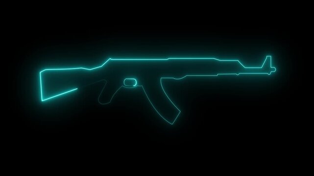 Ak47 Gun Neon Glowing Animation with Black Background.4k motion graphics animation on gun neon concept.