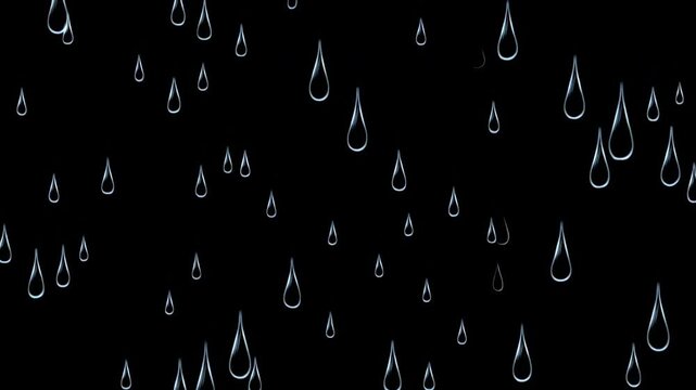 Glowing teardrop particles drift over black backdrop, forming minimalist abstract pattern with pale blue outlines, soft contrast, and calm ambient mood for background design