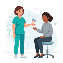 Obraz premium Nurse giving medication to patient, healthcare and medical consultation illustration
