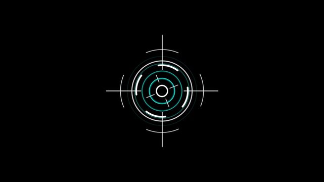Digital interface depicting a sophisticated target scope, Digital target with arrow hitting bullseye in technology background . Cyber security or strategic planning in a virtual environment.