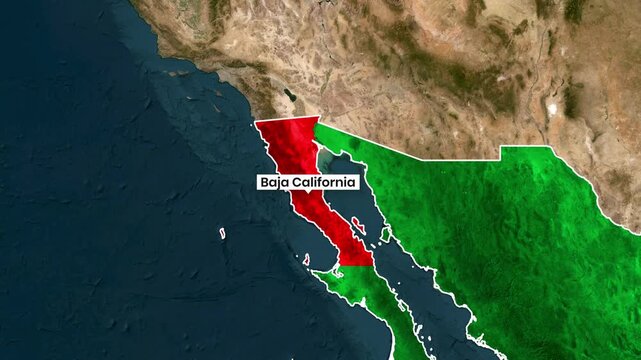 Baja California, Mexico highlighted region animation map video footage