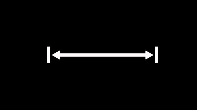 Measuring distance length line animation on black background. Distance concept double left and right side arrow measurement animation. Motion Graphic concept animation with alpha channel