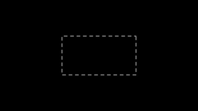 Dotted line rectangle frame animation on white background. Animation of a dotted line path from left to right point. border frame dotted line animation isolated .