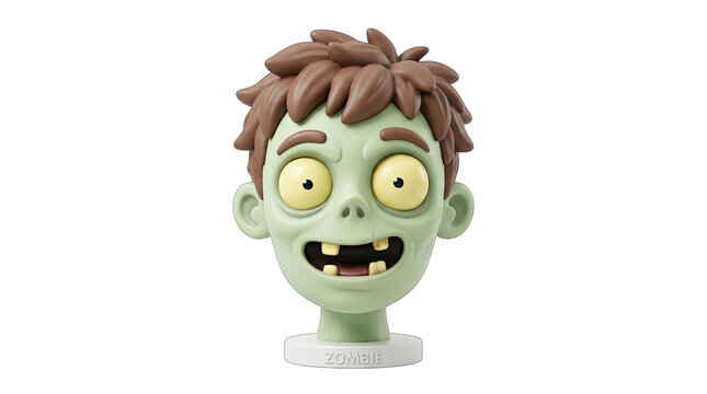 A cute cartoon zombie head character for halloween party decorations isolated on transparent background