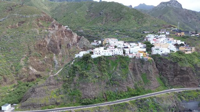 Alm&aacute;ciga Coastal Village and Mountains Overlooking the Atlantic Ocean, Tenerife, Canary Islands, Spain