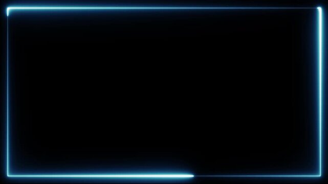 青色のネオンフレーム 左回りシームレスループ 黒背景 / Blue neon frame counter-clockwise seamless loop on black background