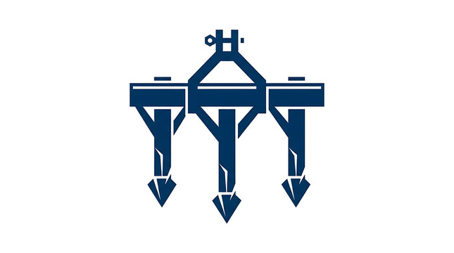 Minimalist blue geometric icon representing a three tine agricultural subsoiler farm equipment tool