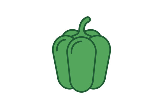Green Bell Pepper Flat Vector Illustration