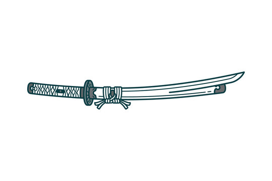 Japanese Katana Sword Outline Vector Illustration