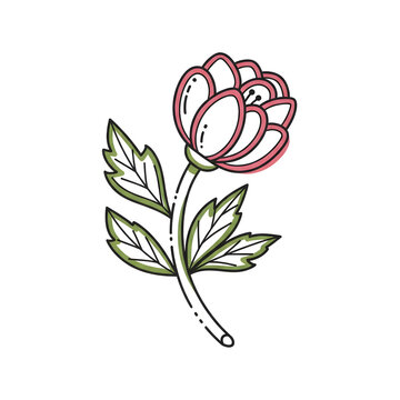 TITLE:
Elegant Pink Peony Outline Vector Icon

DESCRIPTION:
A sophisticated monoline outline icon of a pink peony flower with a stem and foliage.