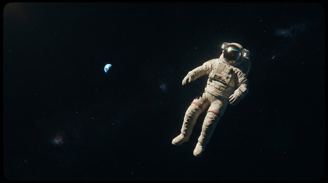 Astronaut Floating in Deep Space with Earth in The Distance