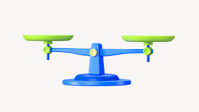 Colorful blue and green balance scale on a white background.