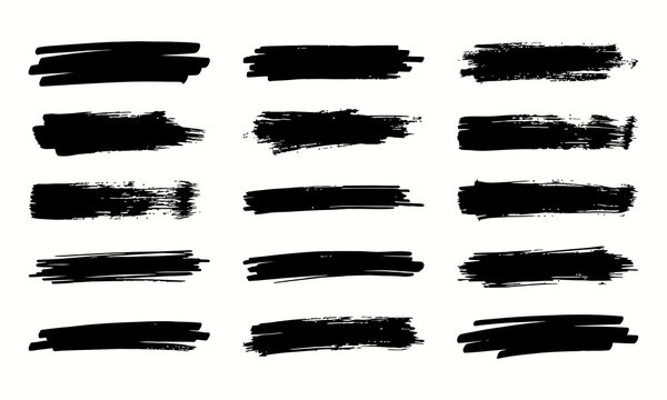 Set of black grunge brush strokes