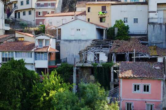 Summer view of depopulated Os Peares village in Galicia, Spain, representative of "Espa&ntilde;a Vaciada", emptied Spain