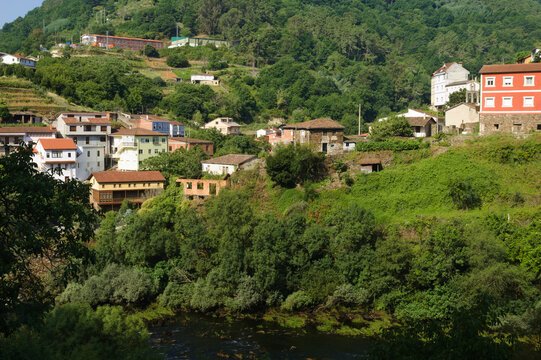 Summer view of depopulated Os Peares village in Galicia, Spain, representative of "Espa&ntilde;a Vaciada", emptied Spain