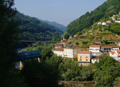 Summer view of depopulated Os Peares village in Galicia, Spain, representative of "Espa&ntilde;a Vaciada", emptied Spain