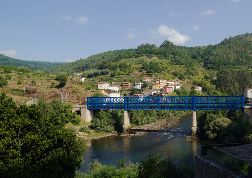 Summer view of depopulated Os Peares village in Galicia, Spain, representative of "Espa&ntilde;a Vaciada", emptied Spain
