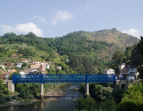 Summer view of depopulated Os Peares village in Galicia, Spain, representative of "Espa&ntilde;a Vaciada", emptied Spain
