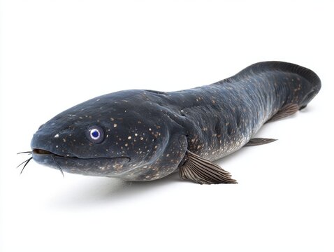 Black African Lungfish With Speckled Skin Isolated On White Background