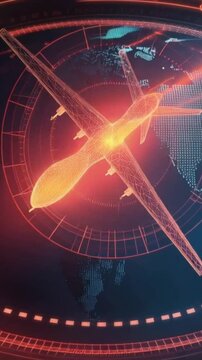 A digital rendering of an advanced drone hovering above a holographic Earth, representing global surveillance and cutting-edge technology. ..Created with Generative AI, not depicting real subjects.