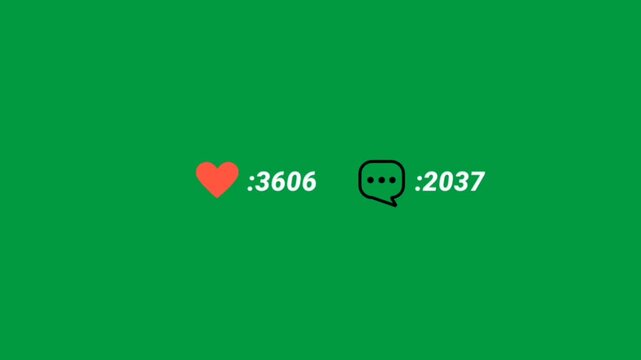 Social Media Like and Comment Counter Animation on Green Screen Chroma Key 4K