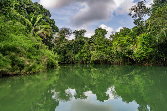 Landscape of the Usumacinta river, the international geographic border between Mexico and Guatemala.