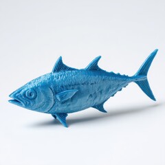 Fototapeta premium Blue Tuna Fish Sculpture Isolated On A Plain White Background Featuring Intricate Textured Scales