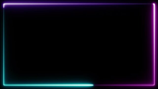 青とピンクと紫のネオンフレーム 左回りシームレスループ 黒背景 / Blue and pink neon frame counter-clockwise seamless loop on black background