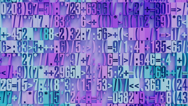Vibrant Abstract Mathematical Background with Colorful Numbers and Symbols on Light Purple. Dynamic Digital Art for Education, Technology, and Creative Design Projects