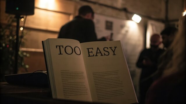 Open Book with Bold Text in Cozy Indoor Atmosphere at Event