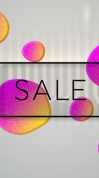 Animation of sale text over pink and yellow glowing blobs