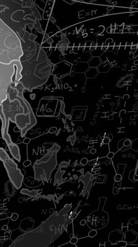 Animation of scientific data processing over globe on black background