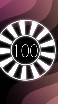 Animation of circle with numbers growing to 100 over neon pattern background