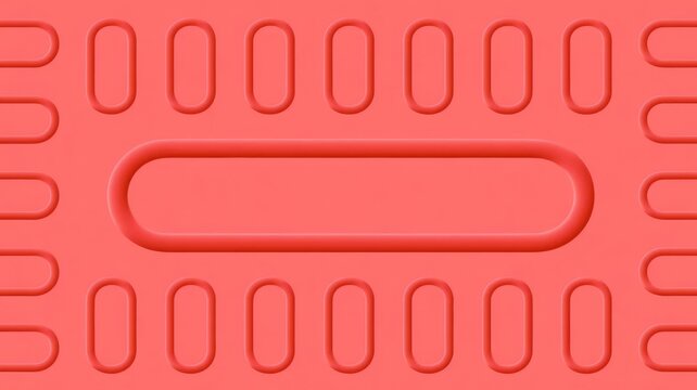 Abstract coral pink background pattern with embossed rounded rectangular shapes and geometric minimalist design texture.