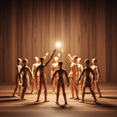 Fototapeta premium Wooden mannequins engaging in a creative or inspirational gathering