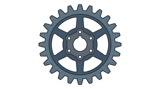Close-up of a complex industrial gear mechanism with interlocking teeth and a central hub against a clean white background symbolizing mechanical engineering and precision
