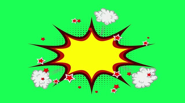 Comic book explosion speech bubble with stars and smoke clouds