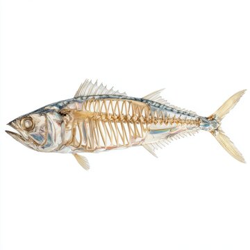 Detailed Mackerel Fish Anatomy Illustration With Visible Skeleton Isolated On White Background