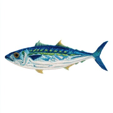 Detailed Mackerel Fish Embroidery Design Isolated On White Background For Fabric Decoration Art