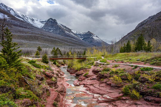 Red Rock Canyon bridge spanning creek in Waterton Lakes National Park