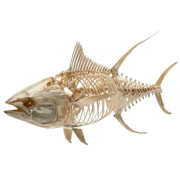 Detailed Skeleton Of A Tuna Fish Isolated On A Pure White Background For Scientific Education Purposes